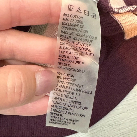 Allison Daley Sparkly Pink and Burgundy Wide Striped 3/4 Sleeve Sweater - Picture 14 of 17